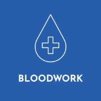 white and blue bloodwork icon