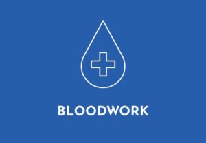 white and blue bloodwork icon